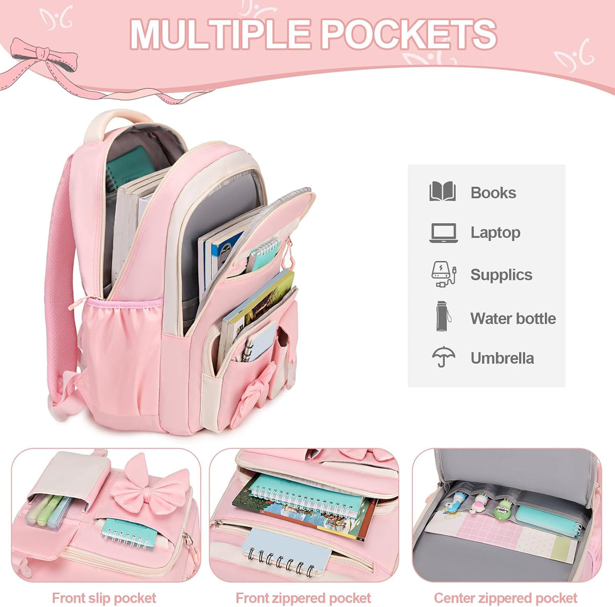 DIGOBAY Backpack for Girls, 3PCS Girls Backpack for School with Lunch Bag Pencil Case, Cute Kids Teens Bookbag for Kindergarten Elementary Preschool Middle School (Pink)