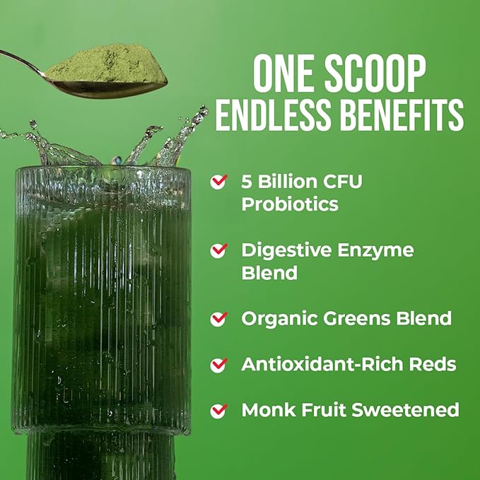 GOBIOTIX Super Greens and Reds Powder - Red and Green Superfood - Probiotic Supplement - Digestive Enzymes and Beet Root Powder - Organic Whole Foods Dietary Supplement (Pom Raspberry, 2 Pack)