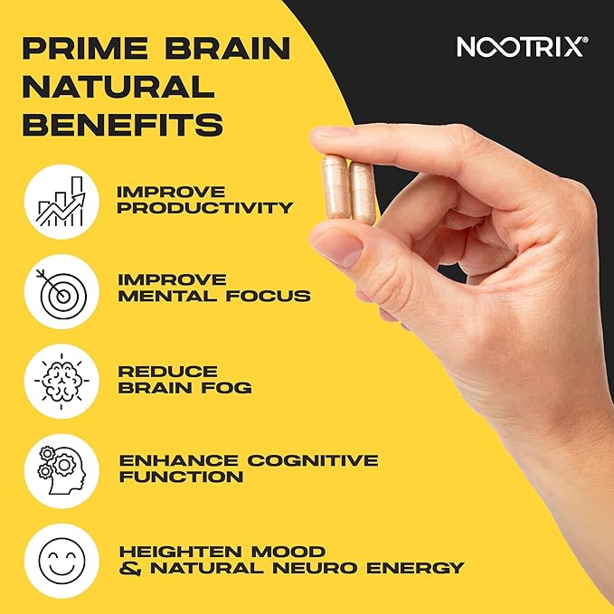 Prime Brain Nootropic Supplement | Supports Memory, Mental Focus, Cognitive Health & Energy | Promotes Healthy Mood & Brain Function | Ginkgo Biloba, Lion's Mane & L Theanine | 30 Capsules