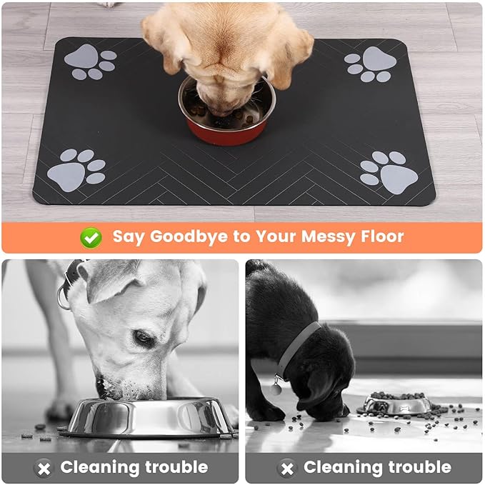 Pet Feeding Mat-Absorbent Pet Placemat for Food and Water Bowl, with Waterproof Rubber Backing, Quick Dry Water Dispenser Mat for Dog and Cat (16"x24", Coffee)