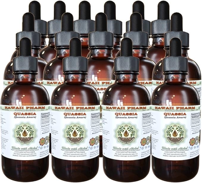 Quassia Alcohol-Free Liquid Extract, Quassia (Quassia Amara) Dried Bark Glycerite Natural Herbal Supplement, Hawaii Pharm, USA 15x4 fl.oz