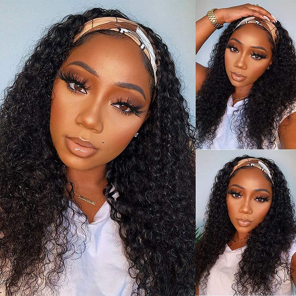 Wenyan Deep Wave Headband Wig Human Hair 26 Inch Wigs For Black Women Glueless None Lace Front Curly Wave Wig Brazilian Virgin H