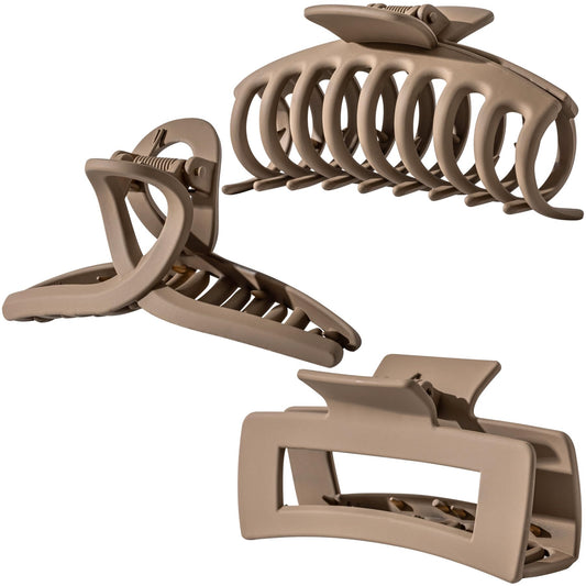 Kitiin Coffee Large Hair Claw Clips For Thick/Fine/Thin Hair,Strong Holding Teeth Interlocking Women Jaw Clips For Hair 3 Count