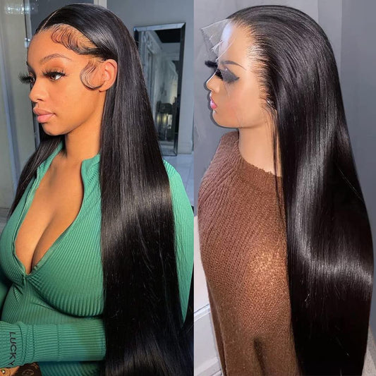 Iris Queen 28 Inch 12A Straight Hd Lace Front Wigs Human Hair Pre Plucked 180 Density 13X4 Transparent Lace Frontal Human Hair W