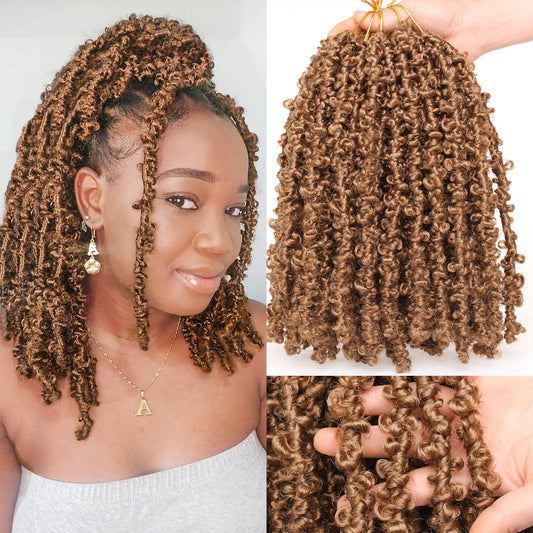 Leeven 12 Inch Butterfly Locs Crochet Hair 6 Packs Blonde Short Bob Crochet Butterfly Locs Braids Hair Handmade Pre-Looped Messy
