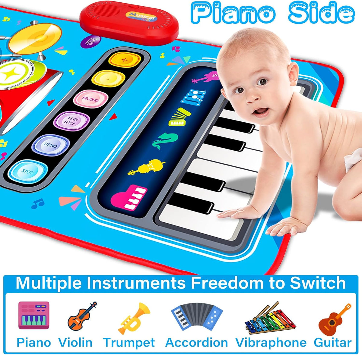 Baby 1-2 Years Music Mat: 2 in 1 Piano Drum Play Mat for Infant Music Toy 1-3 Year Old Boys Girls