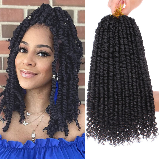 Leeven Passion Twist Hair 14 Inch 8 Packs Pre Twisted Looped Passion Twist Crochet Hair With Curls Natural Black Synthetic Short