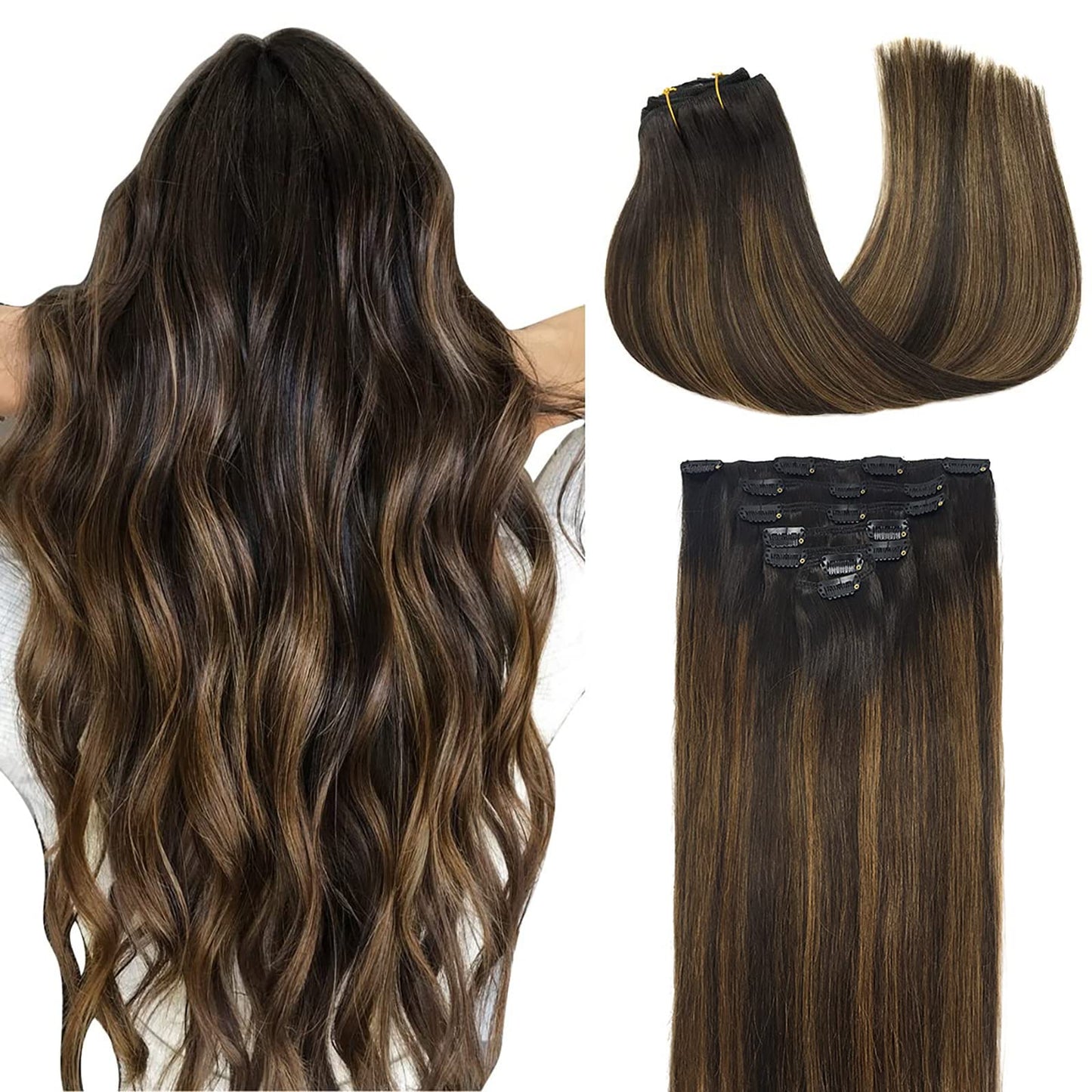Doores Hair Extensions Clip In Chocolate Brown To Caramel Blonde Balayage Remy Clip In Human Hair Extensions Natural Hair Extens