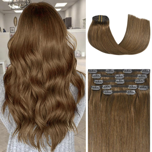 Honsoo Hair Extensions Clip Ins Real Human Hair Chestnut Brown 12Inch 70G 7Pcs Women'S Gift Soft Vrigin Hair