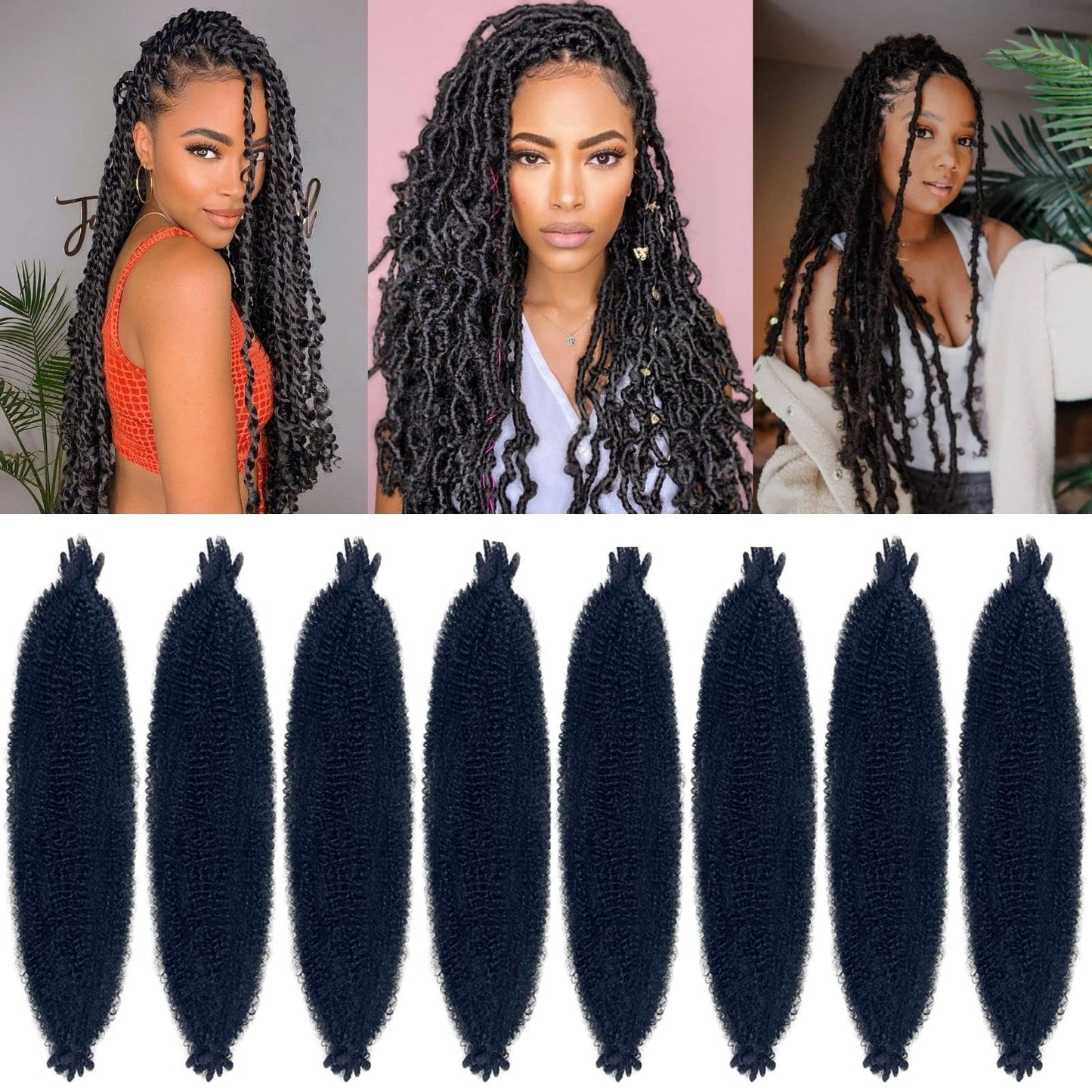 Springy Afro Twist Hair 36 Inch 8 Packs 1B Marley Hair Pre-Fluffed Spring Twist Hair Twisted Up Kinky Twist Cuban Twist Crochet
