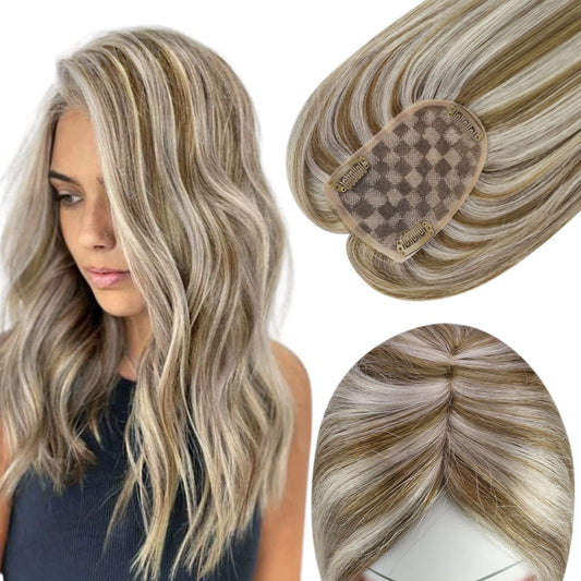 Full Shine Crown Hair Topper For Women Remy Human Hair Mono Base Wiglet Color 8P60 Ash Brown And Blonde Clip In Crown Toppers 3X