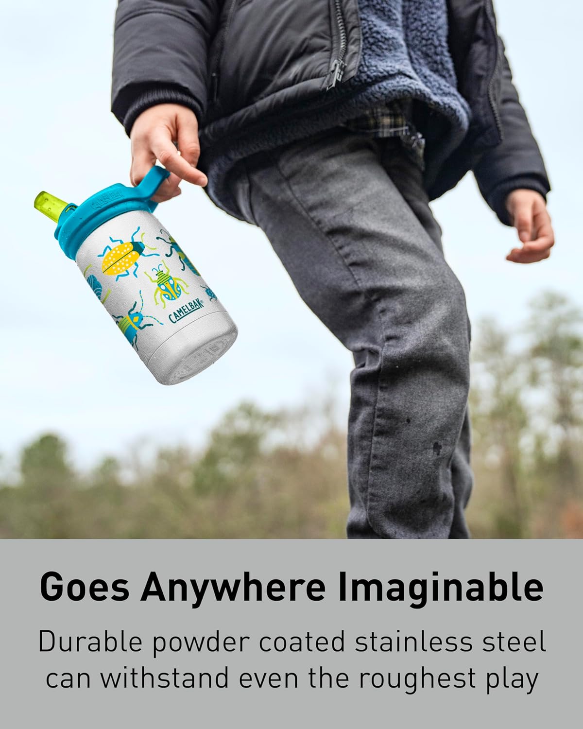 CamelBak Eddy+ Kids Insulated Stainless Steel Water Bottle with Bite Valve Straw, Leak‑Resistant Design for Everyday Hydration, 12oz, Biking Dogs