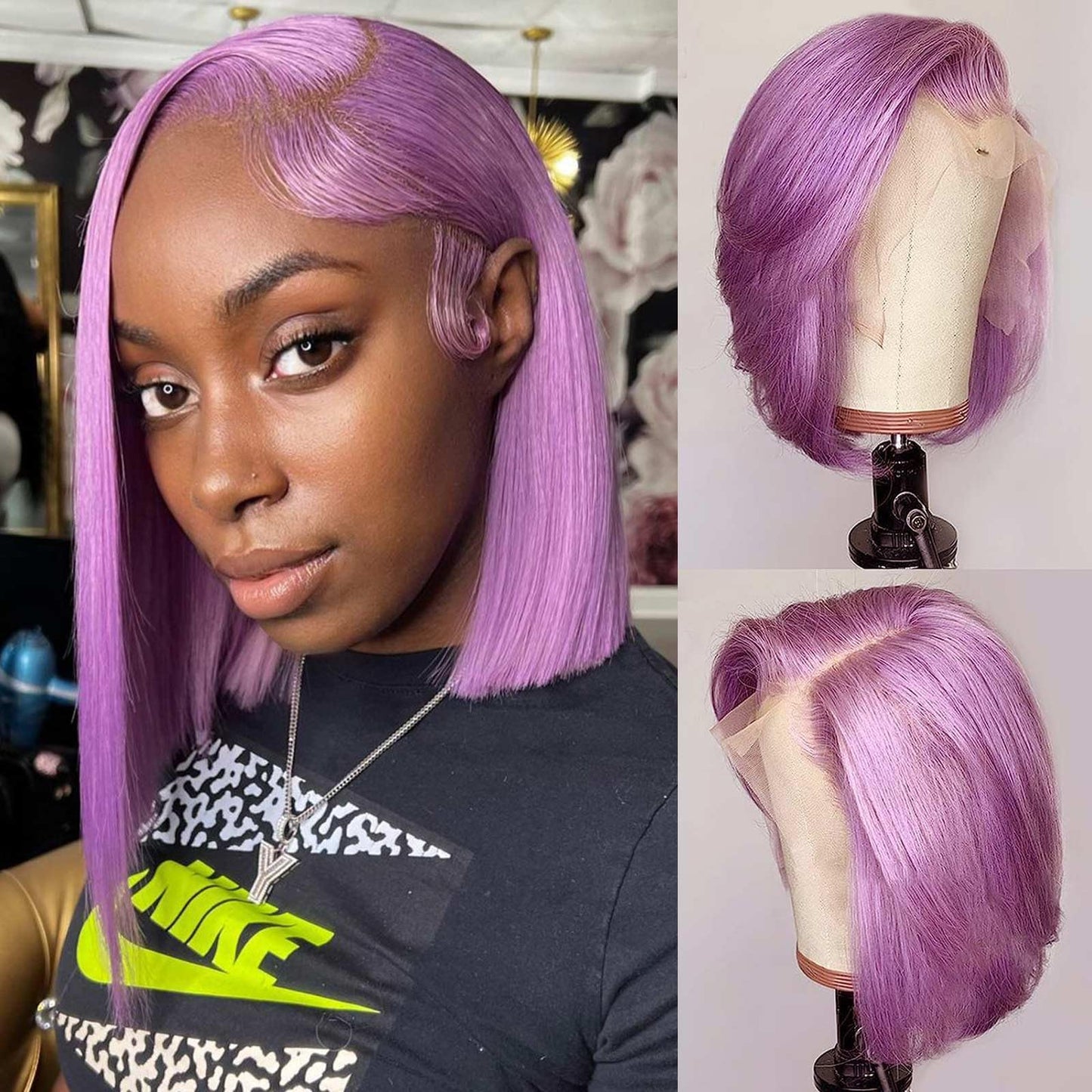 Huiwanyan Purple Bob Wig Human Hair 13X4 Hd Lace Front Wigs Human Hair 180% Density Glueless Wigs Human Hair Pre Plucked Short C