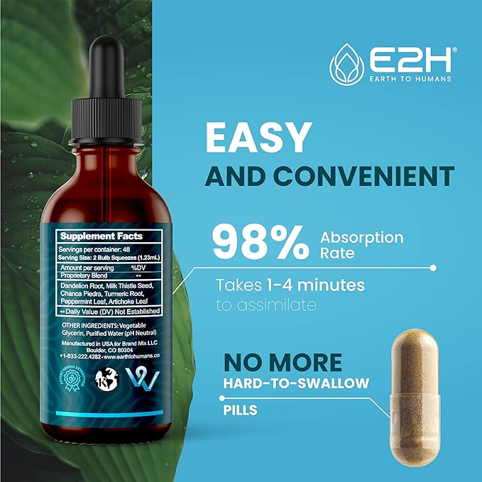 E2H Liver Support Supplement with Milk Thistle - Liver Cleanse Detox & Repair - Artichoke Extract, Dandelion Root, Chanca Piedra, and More - Absorbent Liquid Formula (3 Bottles)