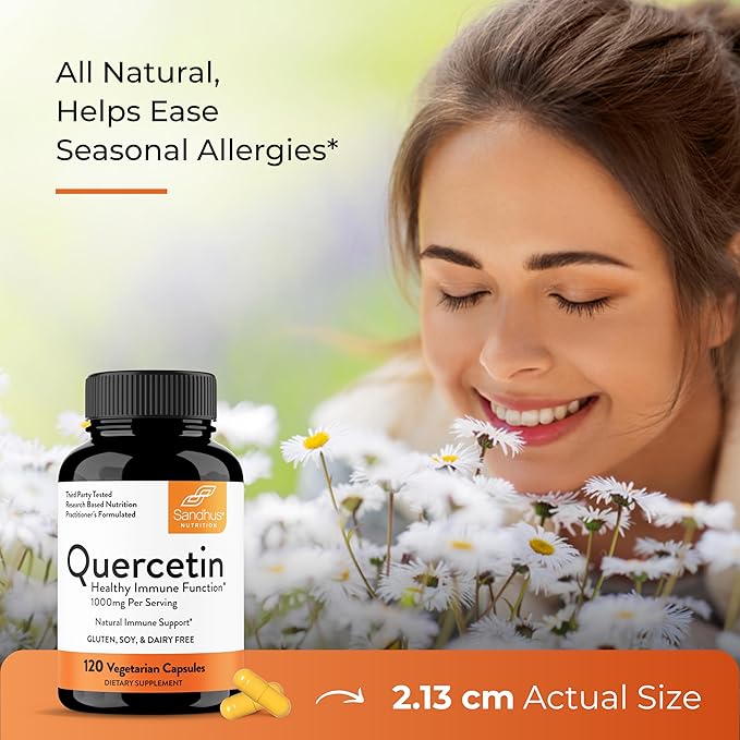 Sandhu's Quercetin 1000mg Per Serving Vegetarian Supplements 120 Capsules (Pack of 2) Bioflavonoids for Immune Support & Respiratory Health, Seasonal Allergy Support | Quercitin for Men and Women