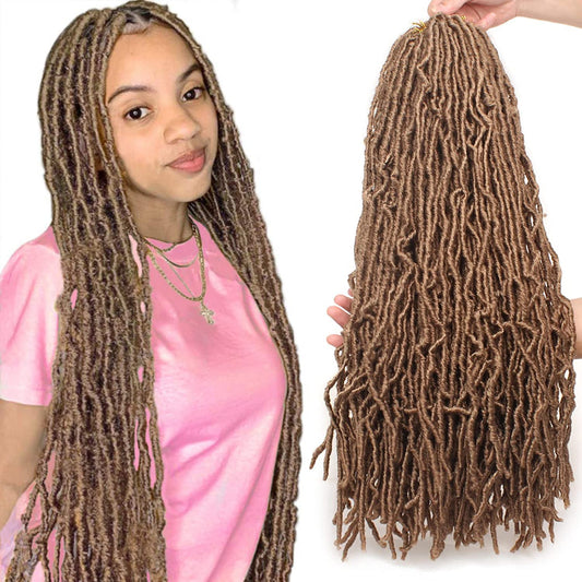 Leeven 24 Inch Messy New Faux Locs Crochet Braids Hair 2 Packs Blonde Distressed Soft Locs Hair For Women 18 Strands/Pack Long G