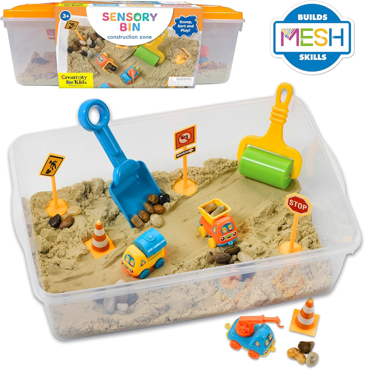 Creativity for Kids Sensory Bin: Construction Zone Playset for Preschool Learning Activities Ages 3-5+