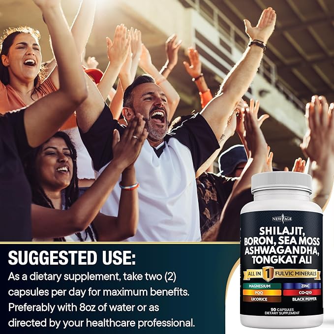 Shilajit Supplement with Sea Moss, Ashwagandha, Tongkat Ali, Boron, Magnesium - Fulvic Acid Capsules for Men - 90 Count (Pack of 2)