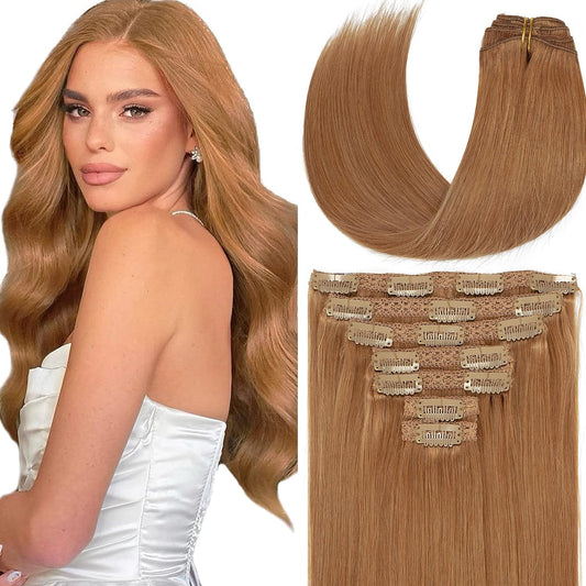 Loxxy Real Hair Extensions Clip In Human Hair Auturn Blonde Hair Clip In Extensions Double Weft Brazilian Remy Human Hair Clip I