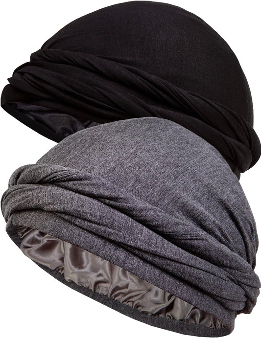 Caplord Turban For Men Silk Satin Lined Head Wrap Pre-Tied Skull Cap For Men And Women Sleeping Bonnet Hair Cover Chemo Hair Los