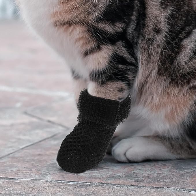 Cat Claw Covers-4pcs Cat Nail Caps Cat Nail Covers Caps Shoes Cats Socks Cat Booties to Prevent Scratching Cat Paw Protector Pet Grooming Booties for Bathing Shaving Checking