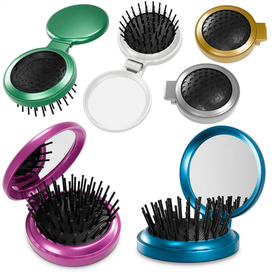 Ketar 6Pcs Round Hair Brushes For Women - Folding Hair Brush Travel Comb With Mirror - Portable Mini Brush For Hair Makeup Brush