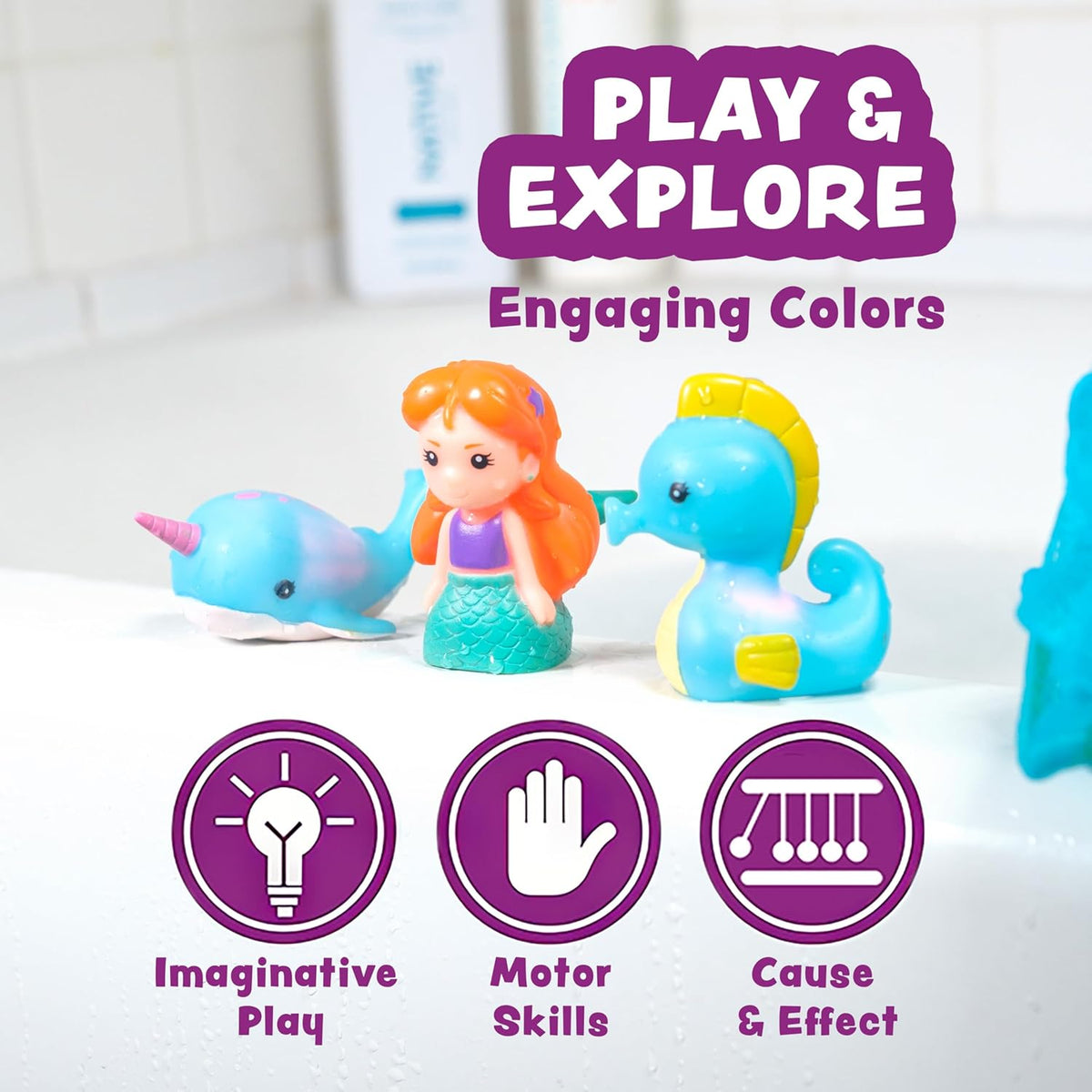 Tub Works® Mermaid Lagoon™ Light Up Bath Toys, 6 Pack | Water-Activated Flashing Color-Changing Sensory Toys