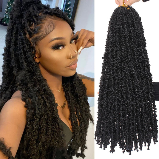 Leeven 24 Inch Butterfly Locs Crochet Hair 6 Packs Distressed Faux Locs Crcoeht Hair 1B# Pre-Twsied Synthetic Fluffy Goddess But