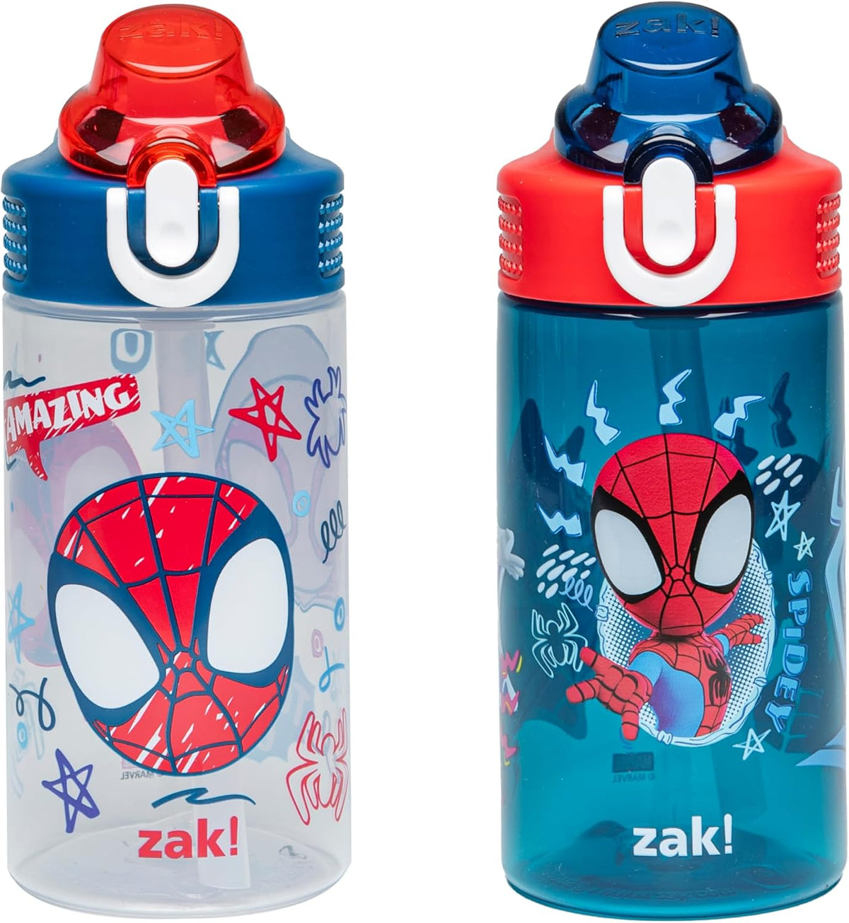 Zak Designs Marvel Spider-Man Sage 16oz Leak-Proof Straw Kids Water Bottle | BPA Free Durable Plastic, Cupholder Friendly, Dishwasher Safe, Easy to Clean, Lid Lock, Handle, For School, Home, Travel