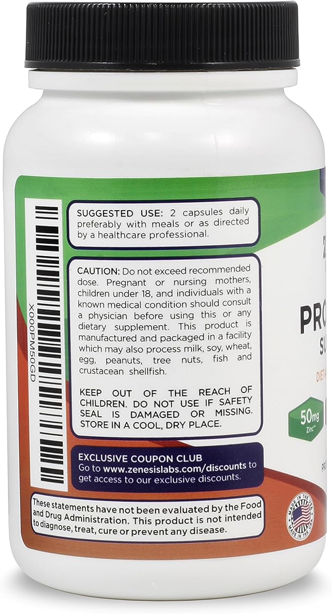 Zenesis Labs Prostate Health with Saw Palmetto - 90 Capsules - Also with Zinc, Copper, Pumpkin Seed, Burdock Root, Amino Acids, & Other Extracts - 45 Day Supply