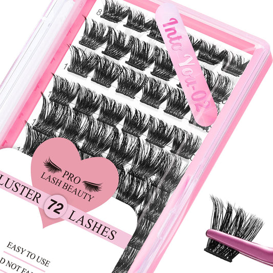 Lash Clusters, 72 Pcs Individual Cluster Lashes Diy Lash Extension Eyelash Clusters Volume Wispy Lashes Super Thin Band Reusable