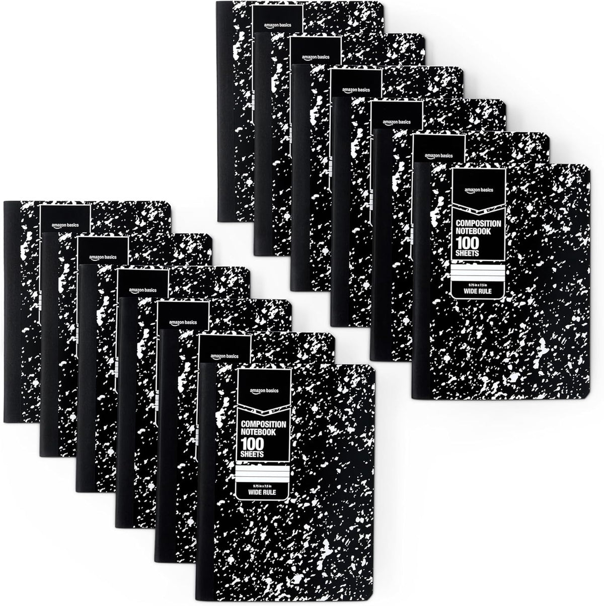 Amazon Basics Composition Notebook, College Ruled, 100 Sheets, 9.75" x 7.5", Assorted Marble Colors, 4-Pack