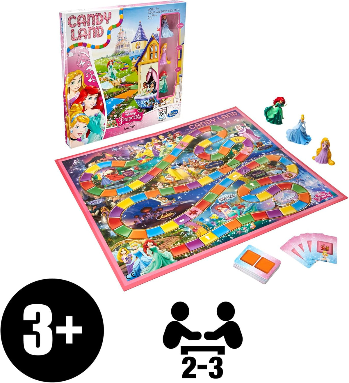 hasbro gaming candy land disney princess edition board game, preschool game for 2 to 3 players, ages 3 and up