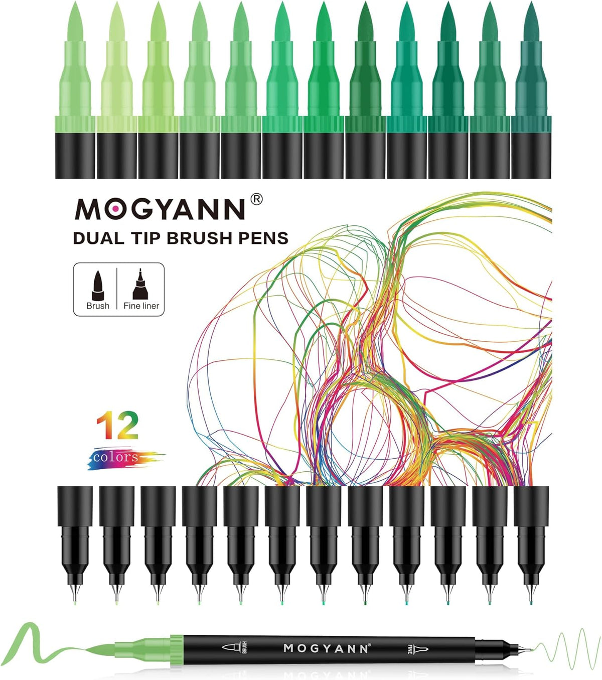 Drawing Pens, 12 Pack Dual Brush Pens Black Markers for Art Drawing Sketching