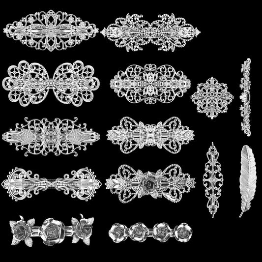 14PCS Retro Vintage Silver French Barrette, Kalolary Vintage Metal Decorative Hair Clips, Hair Jewelry Accessories for Women Gir