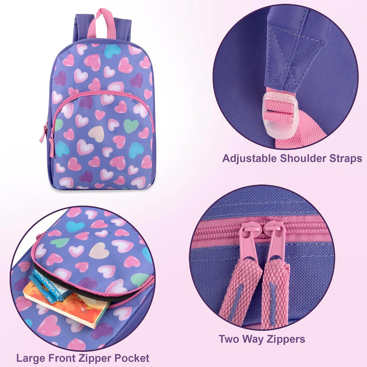 Trail maker 15 Inch Kids Backpacks for Boys & Girls | Preschool, Kindergarten, Elementary School Backpacks with Adjustable, Padded Straps (Happy Hearts)