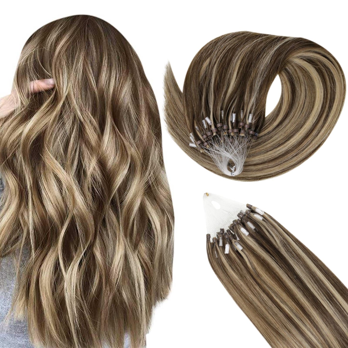 Easyouth Micro Link Hair Extensioins Real Human Hair Blonde Micro Hair Extensions Human Hair Brown Highlighted Caramel Blonde Mi