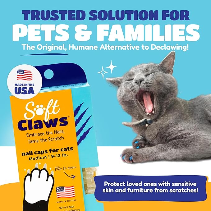 Soft Claws Nail Caps for Cats Made in USA - 40 Cat Claw Caps for 4-6 Weeks of Protection - Long-Lasting Cat Scratch Deterrent for Furniture - Red & Gold Sparkle, Medium