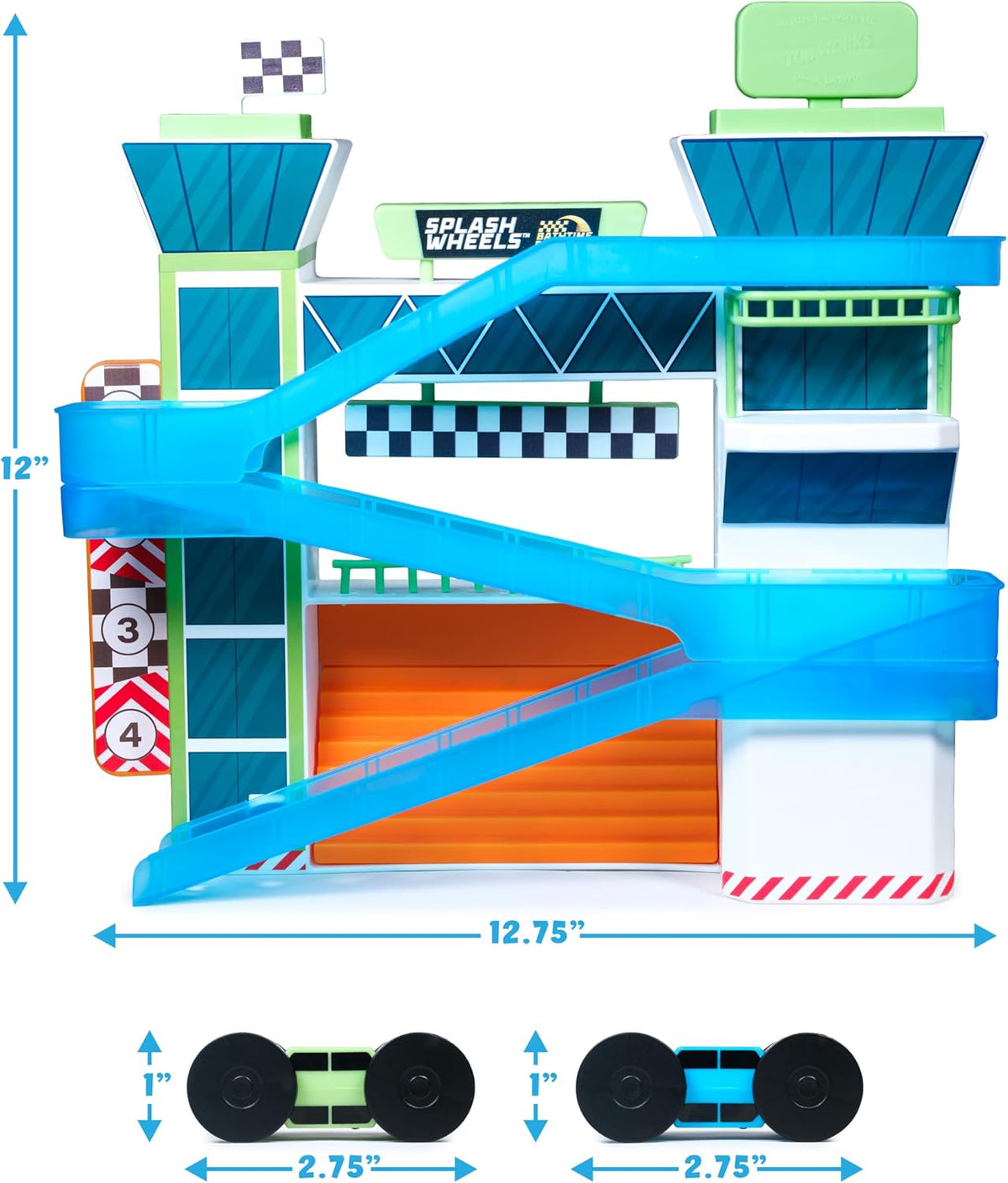 Tub Works® Splash Wheels™ Bathtime Raceway Car Ramp Toddler Bath Toy | Race Car Track with 2 Water-Activated Light-Up Racers | Light Up Bath Toys Flash & Change Colors | Engaging Bathtub Toys for Kids