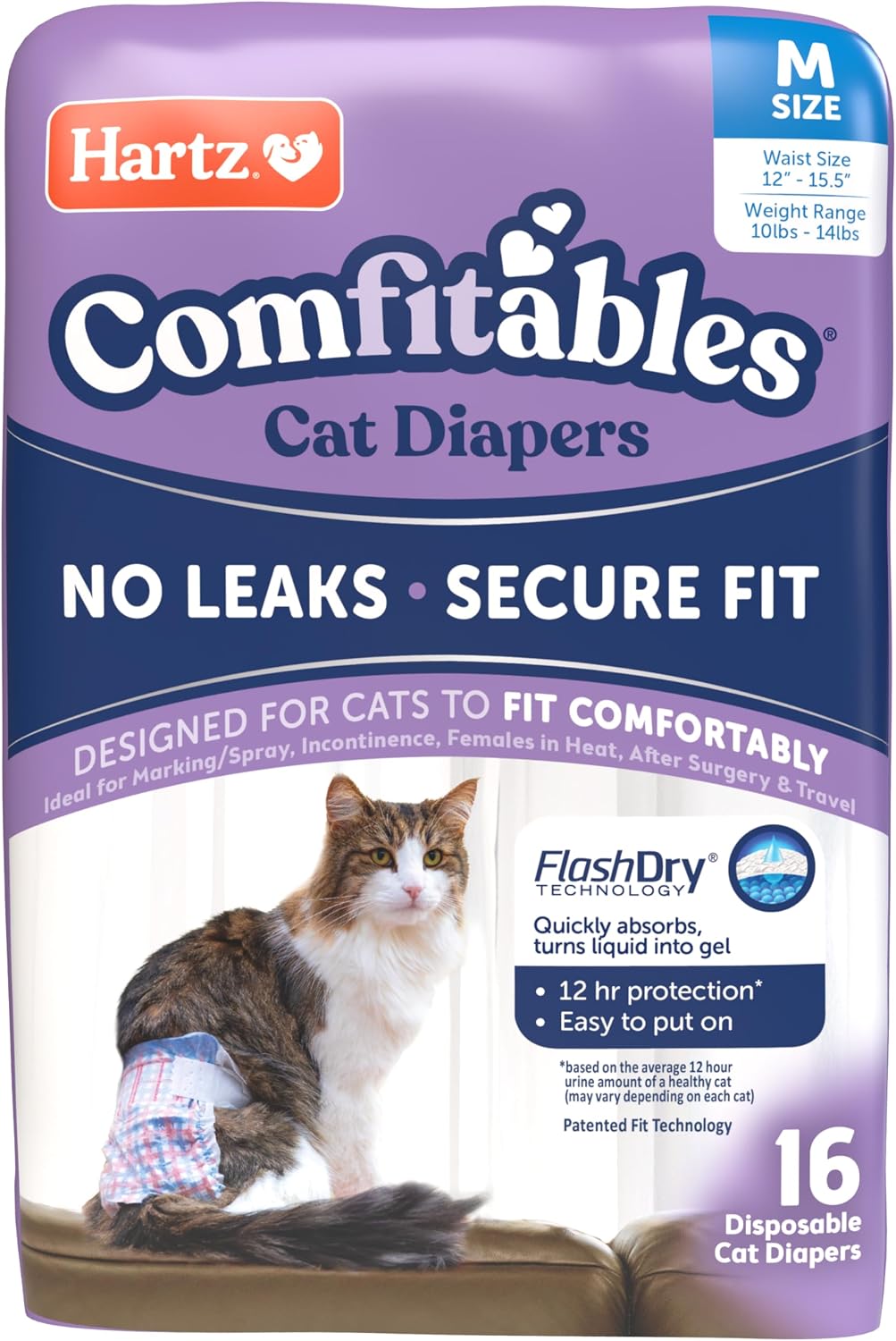 Hartz Comfitables Cat Diapers, Size L 12 Count, Comfortable & Secure Fit, Easy to Put On