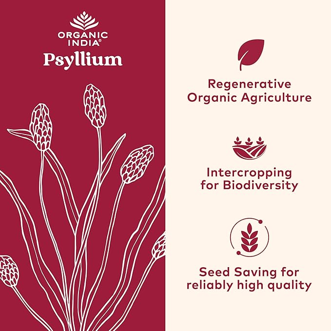 ORGANIC INDIA Whole Psyllium Husk Powder Organic - Psyllium Husk Fiber Supplement, Digestion Support, Vegan, Gluten-Free, Non-GMO, Soluble & Insoluble Fiber Source - 12 oz Canister, 6 Pack