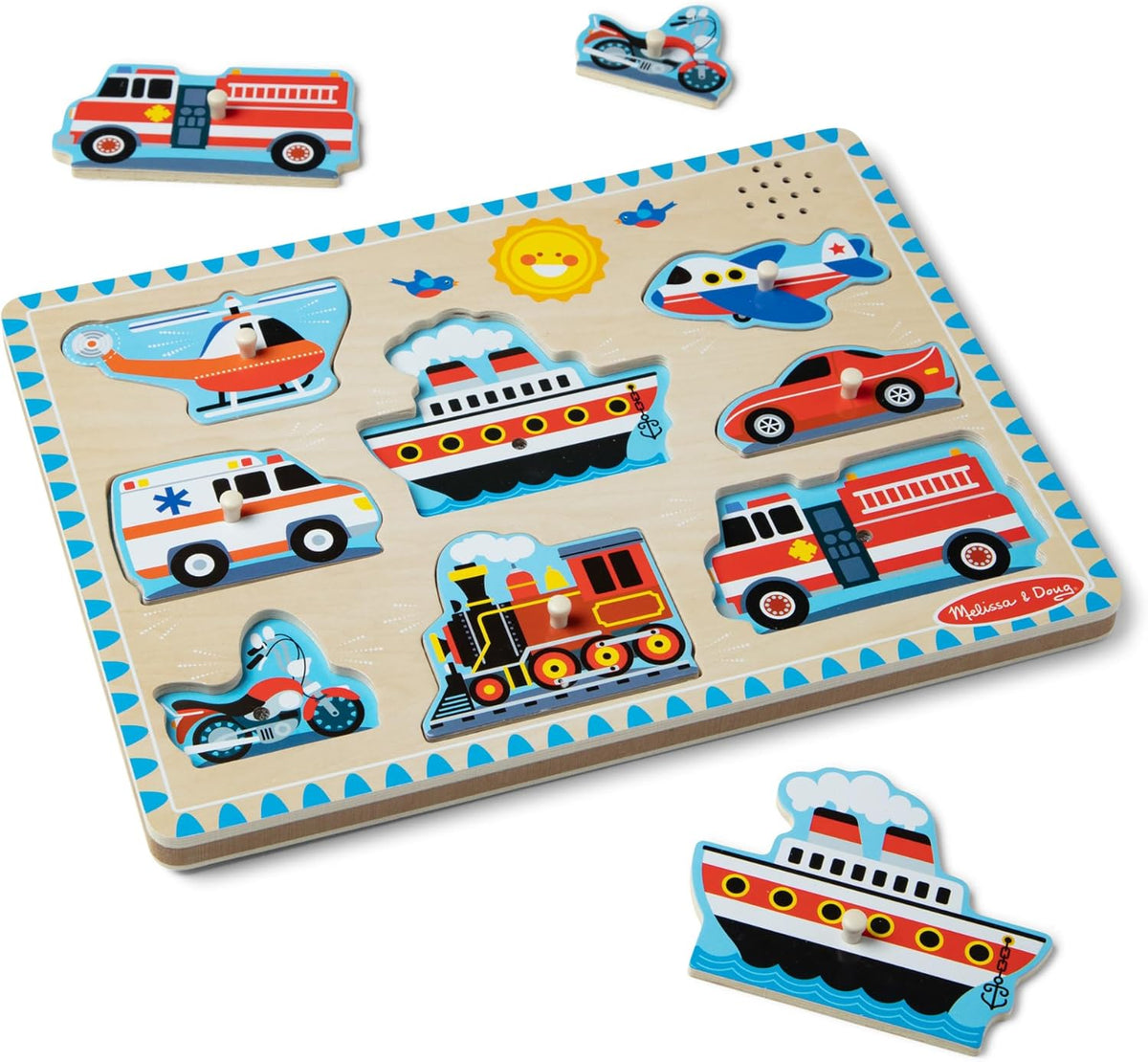 Melissa & Doug Wooden 8-Piece Vehicle Sound Puzzle for Toddlers and Kids Ages 2+