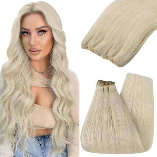 Youngsee Sew In Hair Extensions Blonde Straight Weft Extensions Human Hair Platinum Blonde Soft And Smooth Hair Extensions Real