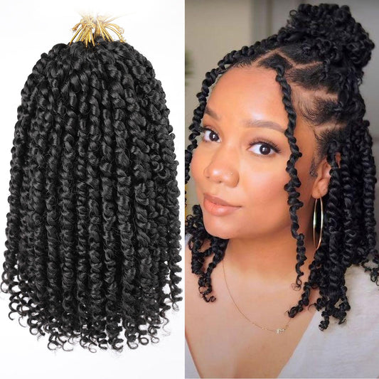 Leeven 10 Inch 8 Packs Pret Wisted Passion Twist Crochet Hair Natural Black Pre-Looped Short Bob Passion Twists Hair, Bohemian P