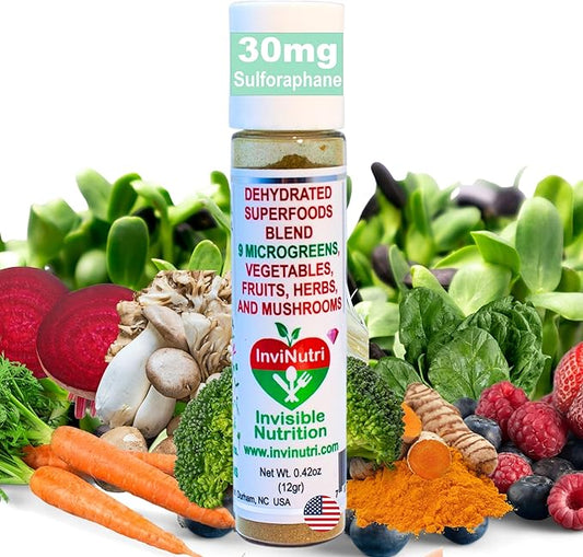 InviNutri Powder for Extreme PICKY Eaters ARFID ASD. Transform Any Food into Superfood with Organic Nutrition Boost, Invisibly Effortlessly Instantly! 40x Nutrient-Rich 30mg Sulforaphane 24 serv.
