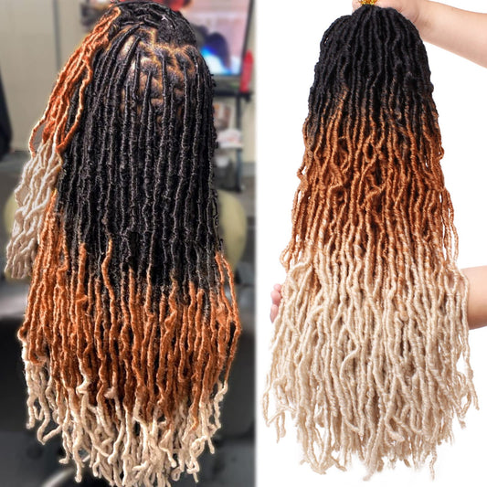 Leeven 24 Inch Ombre Distressed Faux Locs Crochet Hair 7 Packs 3 Tones Goddess Soft Locs Hair 18 Strands/Pack Long Messy Goddess