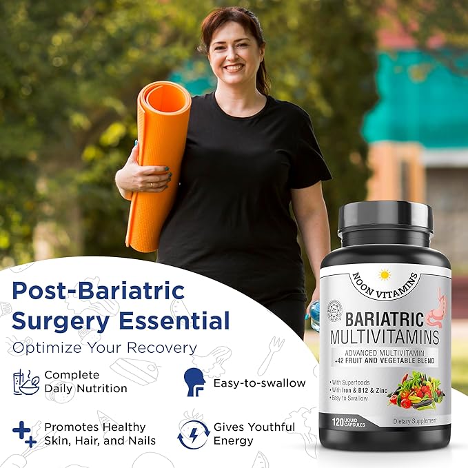 Bariatric Multivitamin with Iron for Women & Men - All-in-One 42 Superfood Blend for Energy & Immune Support - Post-Surgery Recovery, Easy-to-Swallow, Halal, Made in USA (120 Capsules)