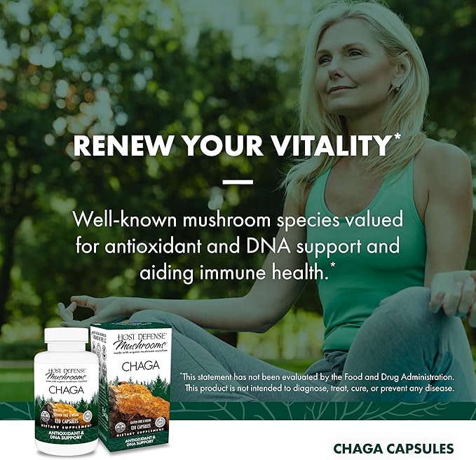 Host Defense Chaga Capsules - Immune System Support Supplement - Chaga Mushroom Capsules for Antioxidant Activity Support - Dietary Mushroom Supplement - 120 Capsules (60 Servings)*