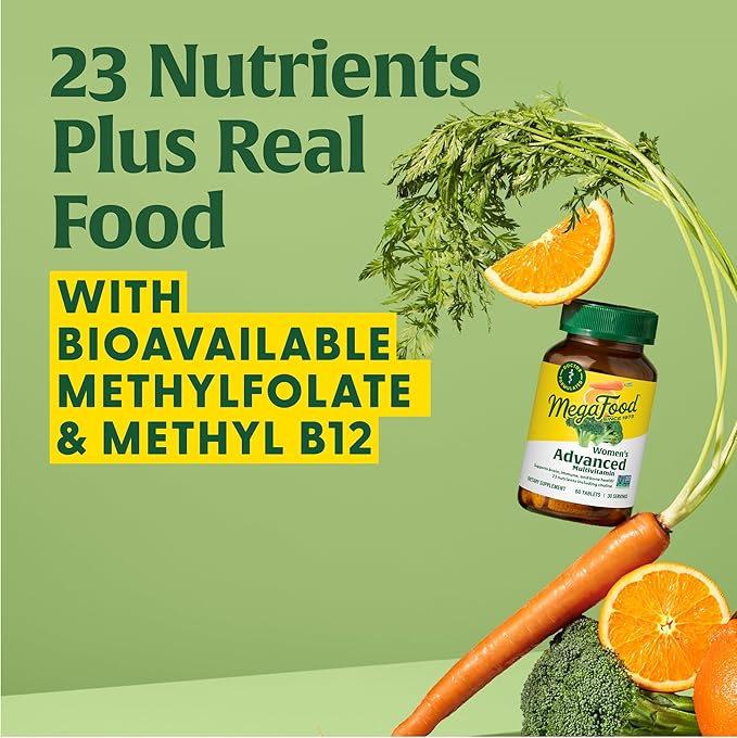 MegaFood Women's Advanced Multivitamin for Women - Doctor-Formulated With Iron, Choline, Vitamin D, Vitamin C & Zinc - Brain Health - Immune Support - Non-GMO - Vegetarian - 60 Tabs (30 Servings)