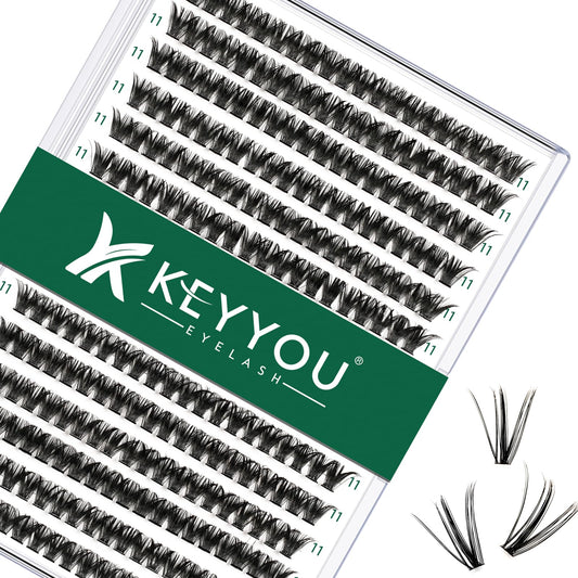 Lash Clusters 300Pcs Individual Lashes 50D 0.07D Curl 11Mm Diy Eyelash Extension Keyyou Large Tray Volume Soft&Natural Cluster L